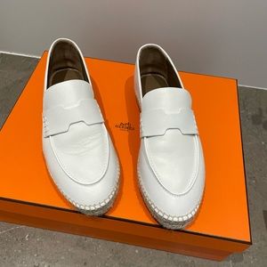 Hermes white flat espadrille loafers. Authentic